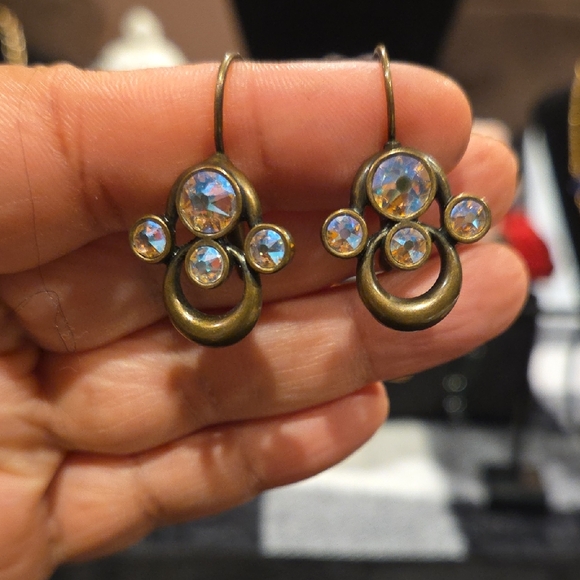 Touchstone Crystal Jewelry - Touchstone Crystal Antique Gold Earrings with Iridescent Accents